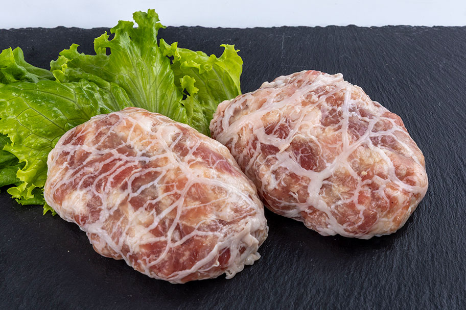 【２個】肉肉しい超あらびき網脂生ﾊﾝﾊﾞｸﾞ 