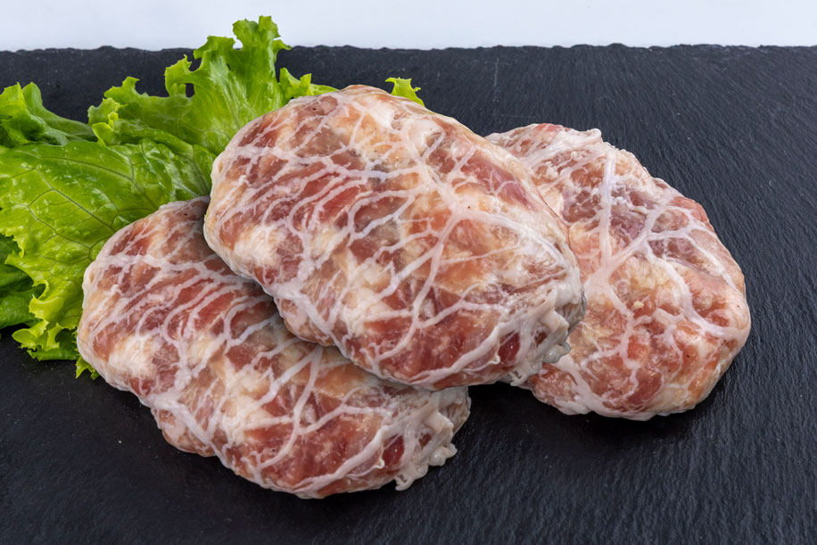【３個】肉肉しい超あらびき網脂生ﾊﾝﾊﾞｰｸﾞ